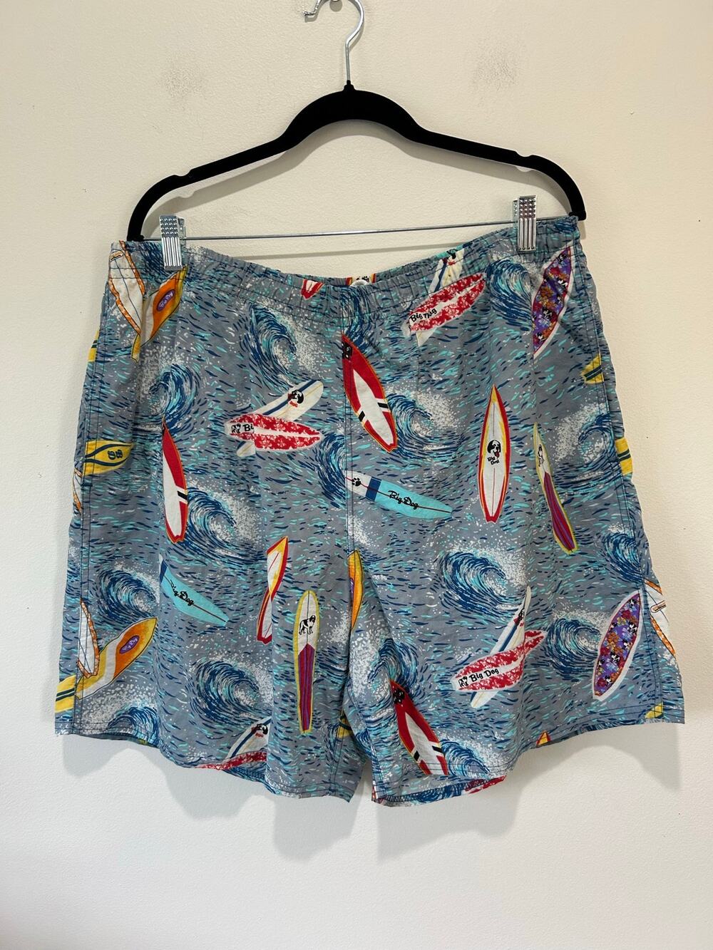 Vintage Big Dogs mens swim trunks size XL blue all over aloha print mesh lined